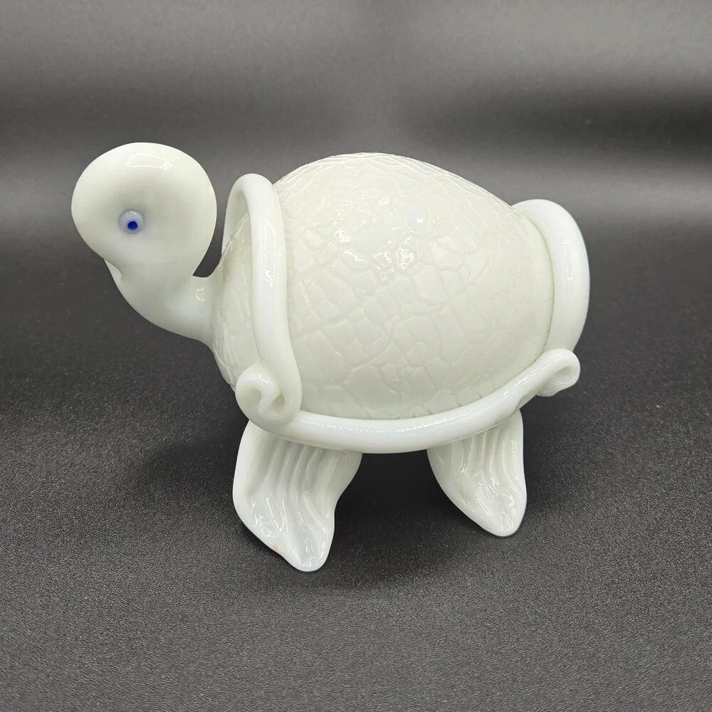 Handmade Glass White Turtle  5.5"